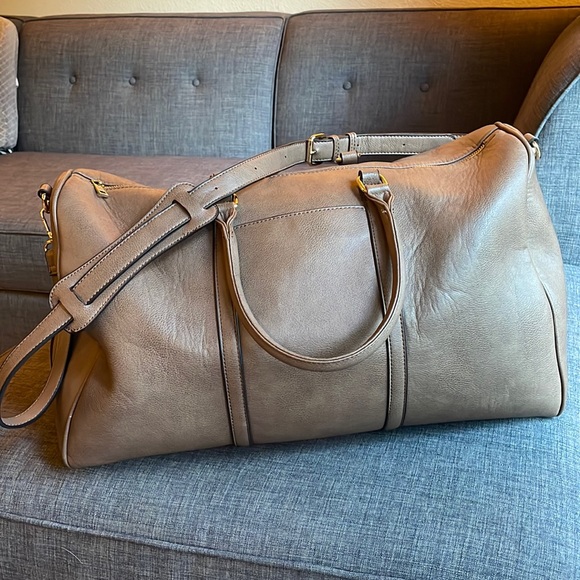 Sole Society Handbags - Gold accent ‘Lacie’ Weekender vegan leather bag by Sole Society in Mushroom